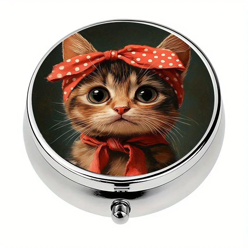 1 Piece, Cute Pill Organizer, Decorative Metal Portable Medicine and Vitamin Storage Box, Suitable for Travel and Daily Use, Flat Printing, Flat Surface