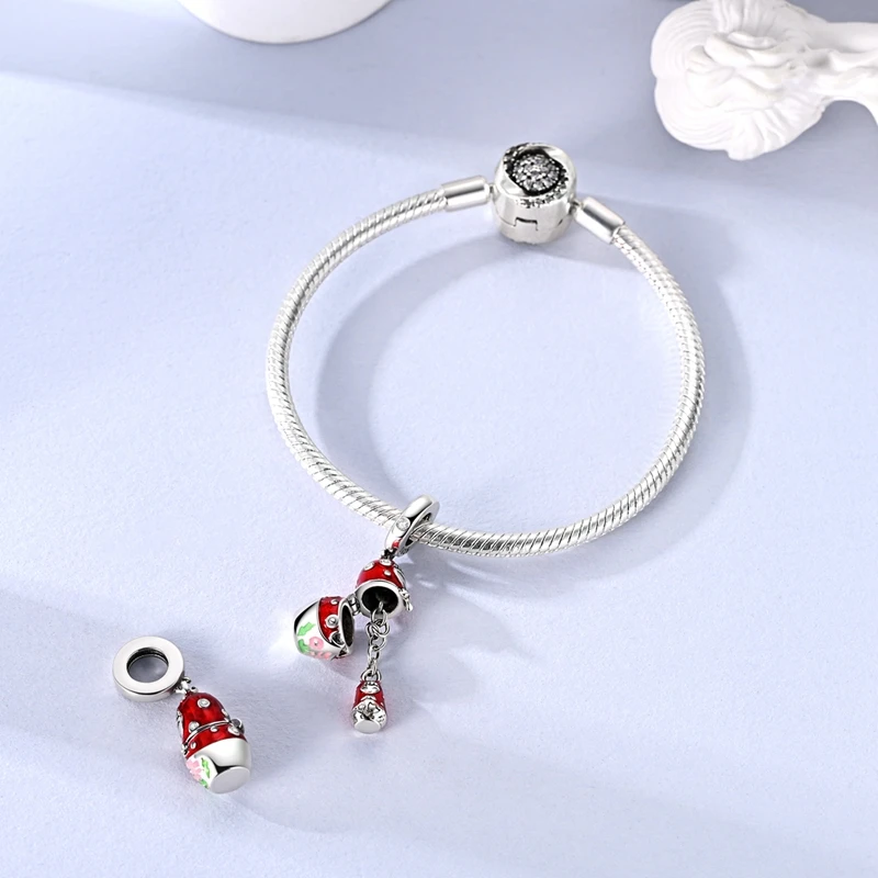New 925 Sterling Silver Red Polka Dot Doll Charms Pendants Fit Original 925 Bracelet Necklace Fine DIY Birthday Jewelry image 2