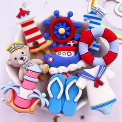 Resin Kawaii Colorful Cartoon Tower Ship Swimming Circle Cat Flatback Stone Sandy Beach Figurine 10PCS Scrapbook DIY Decor Craft