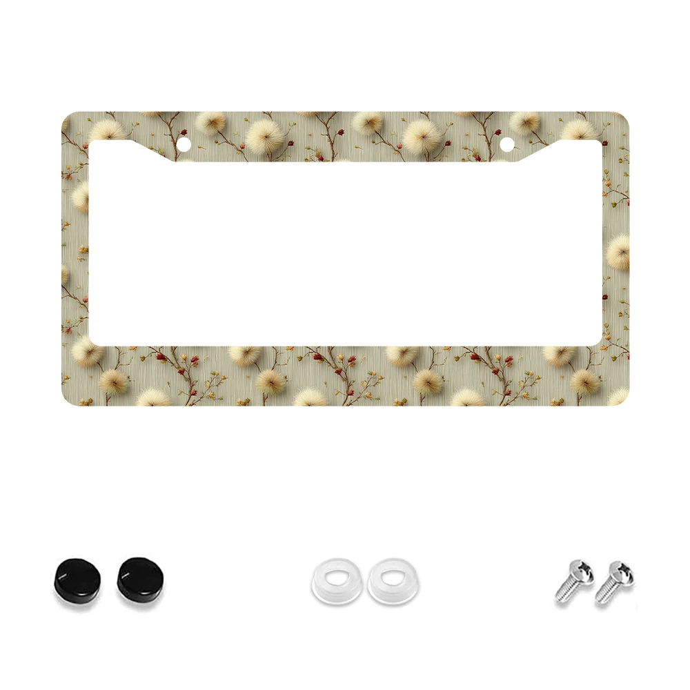 

1 шт. винтажная бежевая рамка номерного знака с цветочным узором и 2 отверстиями, алюминиевый материал, 6x12 дюймов с комплектом винтов, ретро-украшение автомобиля