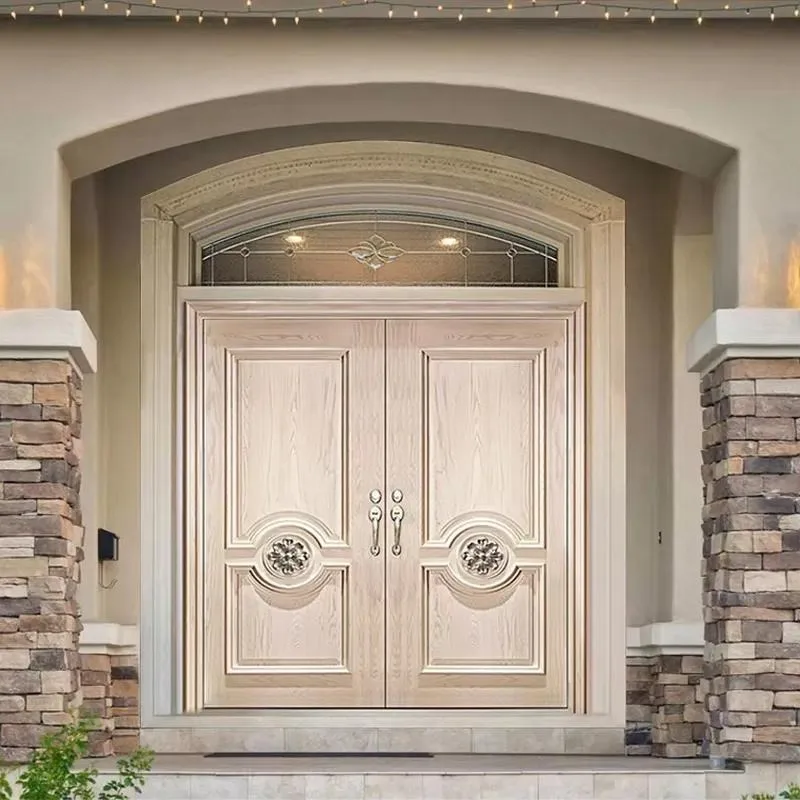 for Residential villa exterior front door modern luxury outdoor main entrance white oak solid wood double door design