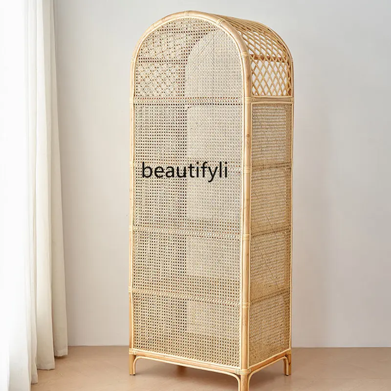 

Japanese-Style Rattan Bookshelf Display Cabinet Small Apartment Home Storage Cabinet Real Rattan Display Stand