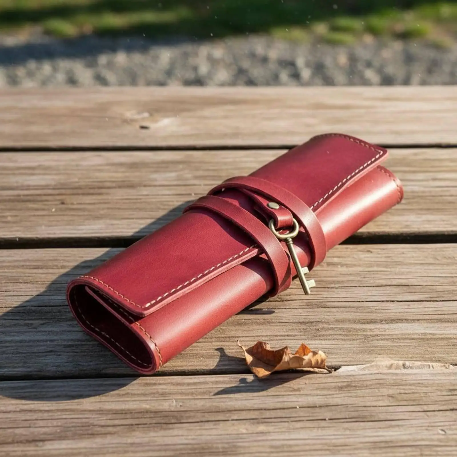 Leather Roll Up Pencil Case Sketch Pen Organizer Genuine Leather Art Brush Holder Vintage Style Desk Storage for School - view 4
