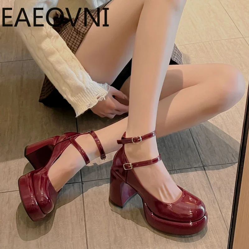 Platform Women Pumps Shoes Fashion Cross Strap Ladies Shallow Dress Mary Jane Shoes Female Elegant High Heel Footwear