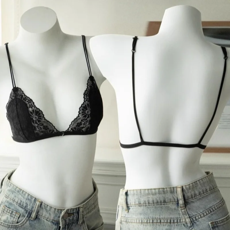 Image of Französischer Vorderverschluss Sexy Spitzen-Triangel-BH Ultra-dünne Unterwäsche Damen-Top mit Stützfunktion Dünner Schulterriemen-BH