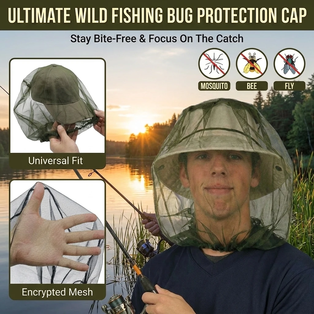 Anti Mosquito Fishing Cap 2pcs Breathable Adjustable Mesh Fishing Hat Net For Men And Women Outdoor Traveling Fishing Camping