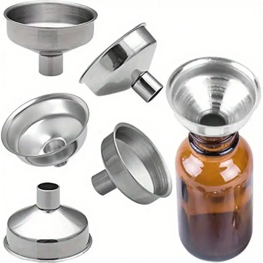 6pcs Stainless Steel Mini Funnels - Leakproof & Quick Pour for Essential Oils, Amber Bottles, Liquor Flasks, Diy Lip Balm