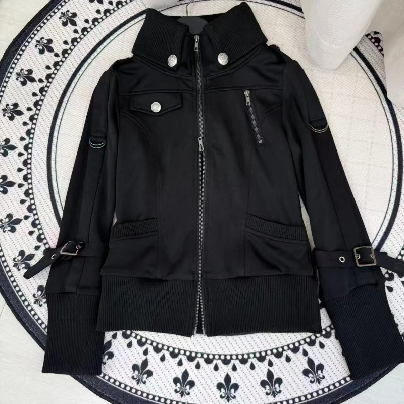Punk Gothic Subculture Black Coat Women Autumn Winter Vintage Stand Collar Harajuku Jacket Female Streetwear Zipper Sweatshirts