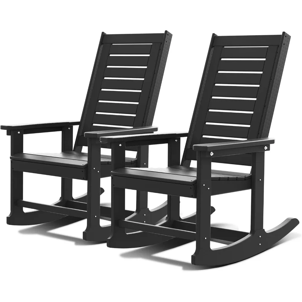 

Outdoor Rocking Chairs Set of 2 Porch Rocker HDPE Plastic Oversized Rockers High Back Big & Tall Ladder Back for Patio Outside