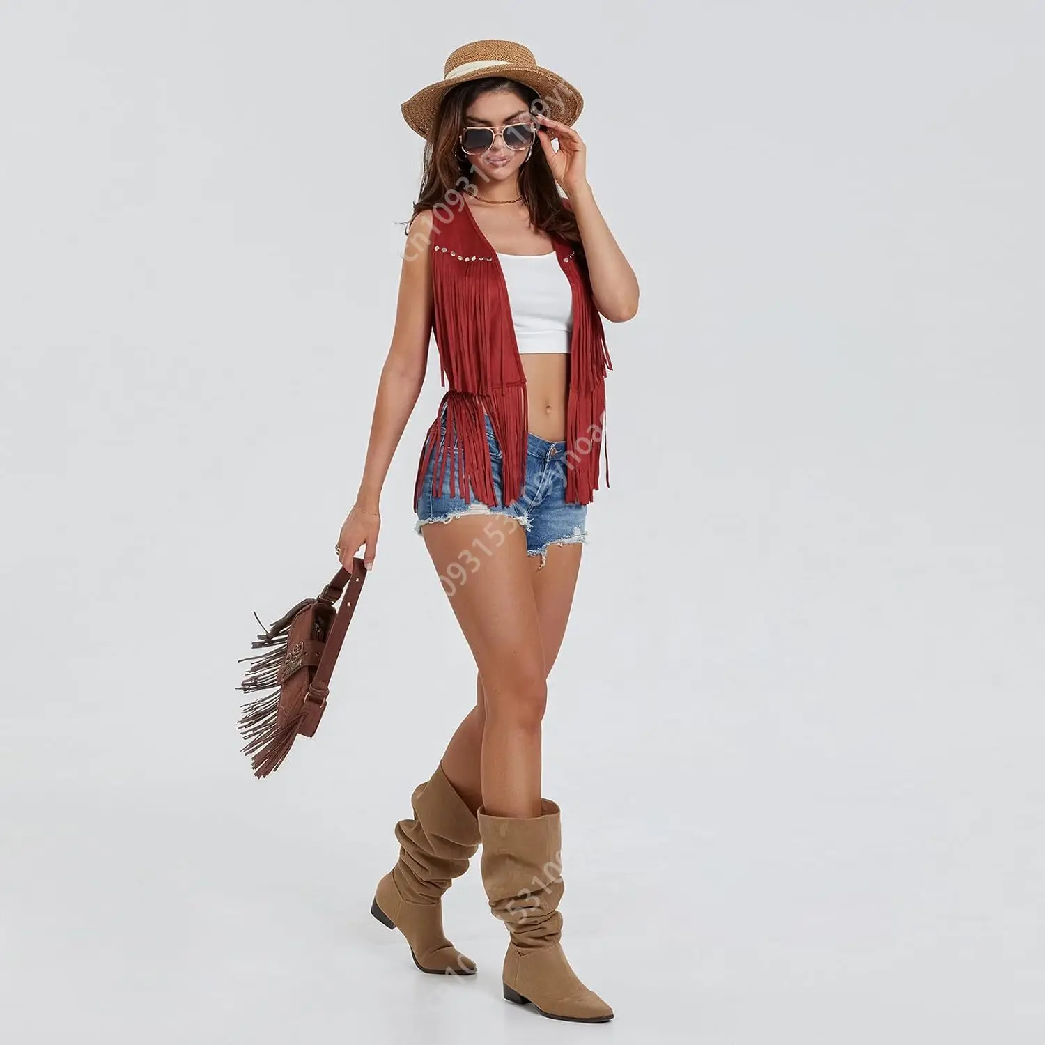 Vintage Western Fringe Vest Cowboy Cowgirl Clothes Women 70s Hippie Vests Tassel Country Concert Tassel Tops Retro Shirts Coat