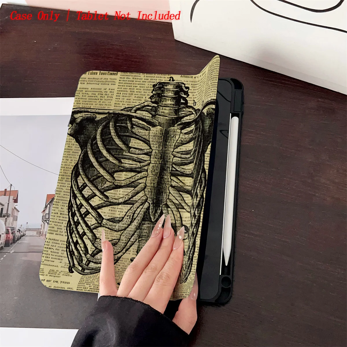 حافظة iPad بنمط هيكل عظمي على الطراز القوطي البشري - 360 درجة °   واقي قابل للدوران وقابل للطي لأجهزة Apple اللوحية