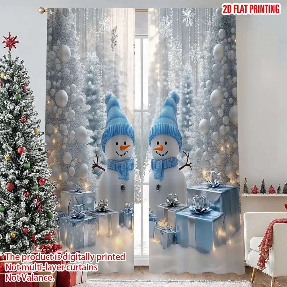 

2pcs 2D flat printing Happy Christmas Party Curtains Christmas snowman6 Digital Printed Polyester Drapes Party Decorations Use