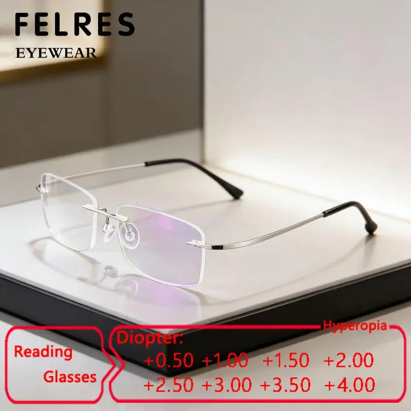 Boundless Titanium Alloy Anti Blue Light Reading Glasses Business Men Women Lightweight Prescription Presbyopic Eyewear Readers