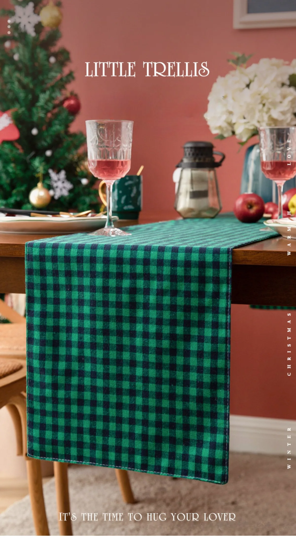 Simple Table Runner Polyester Table Flag Festival Decorations Tablecloth For Wedding Party Family With Green Checkered Pattern