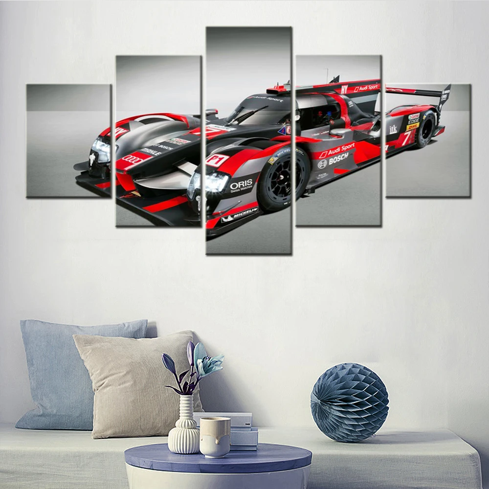 

5 Pieces Canvas Wall Arts Poster Painting 2016 R18 E-tron Quattro Audi Formula 1 Racing Car Wallpaper Home Decor Living Room