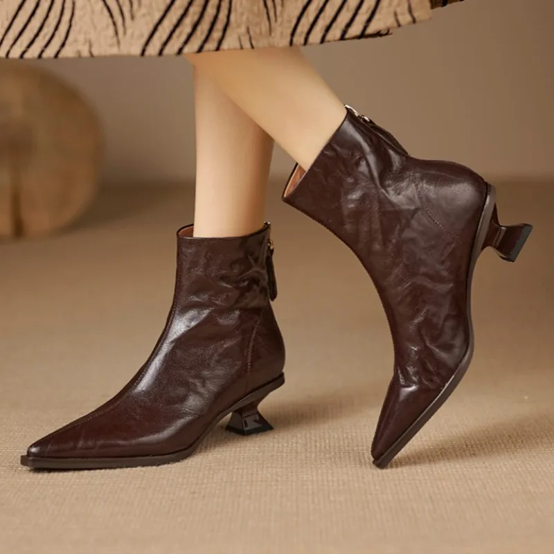 

Pointed Toe Women Mid Heels Ankle Boots Designer Elegant Winter Shoes 2025 New Chelsea Short Boots Pumps Dress Party Zapatillas