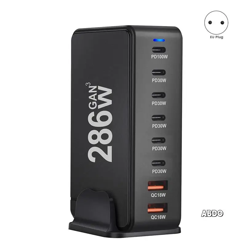 

New 286W Gan Desktop Charger 8 Ports USB PD 6C2A Charger Fast Charging For Iphone 15