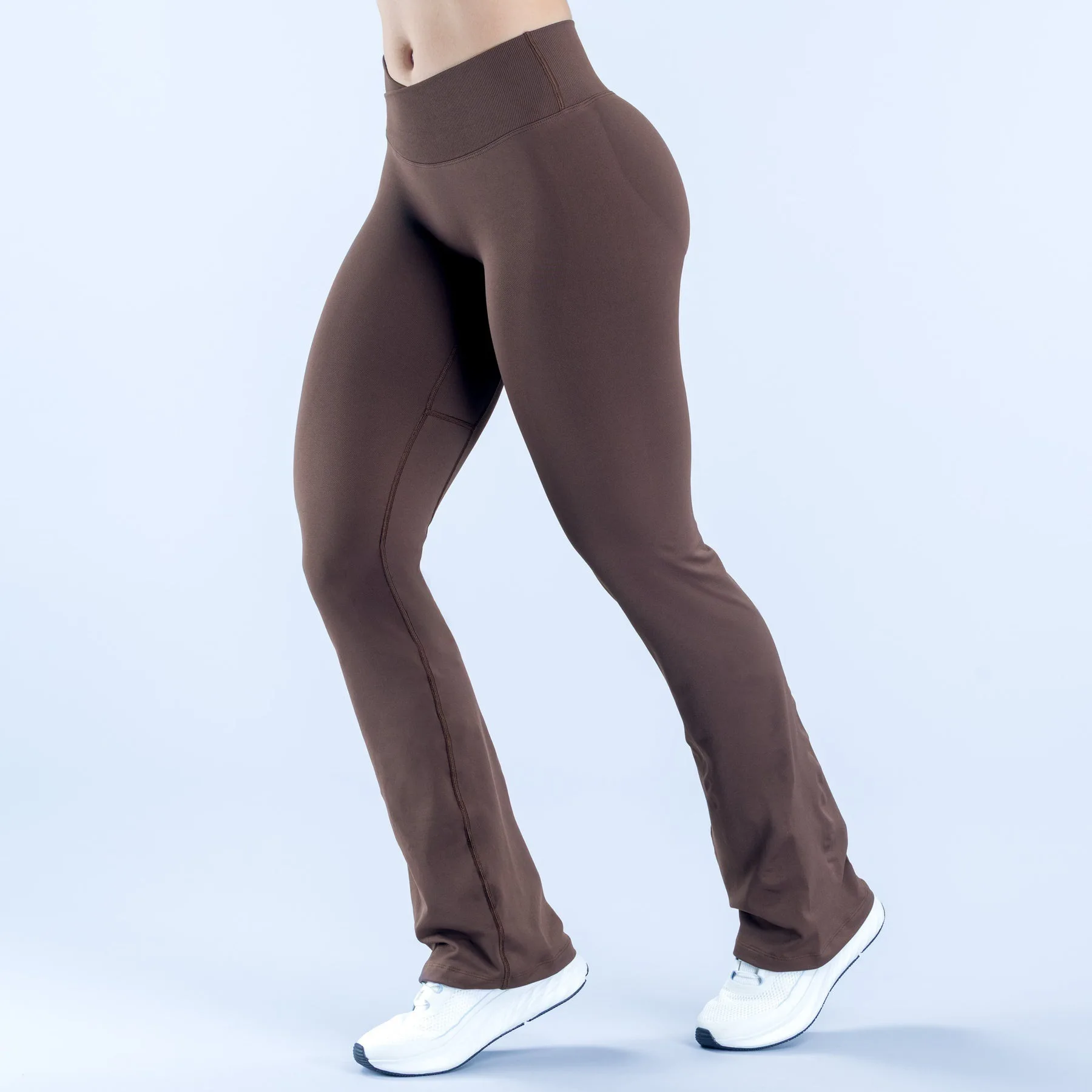 Pericic Flares Leggings für Damen, nahtlose Yoga-Hose, überkreuzter V-förmiger Bund, ausgestellte Gym-Leggings, Sport-Tights, Workout-Hose – Detail 29