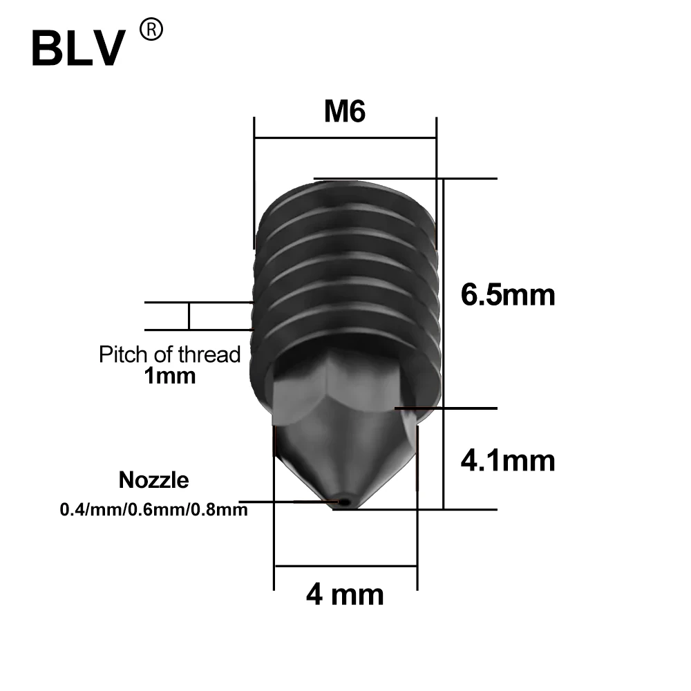 BLV® TZ NOZZLE Hardened Steel  Large Flow wear resistant for TZ HOTEND TZ 2.0  Compatible with carbon fiber and glass fiber