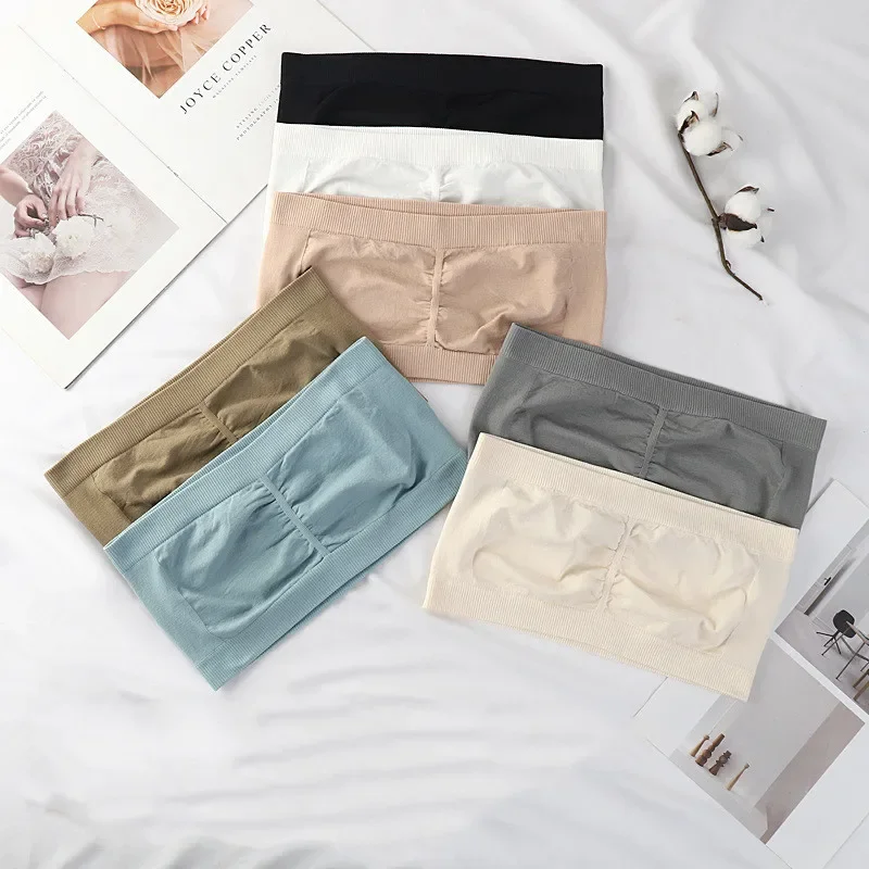Women Seamless Tube Tops Strapless Bandeau Bra Solid Color Crop Top Wire-Free Underwear No Pads Intimates One Size image 2