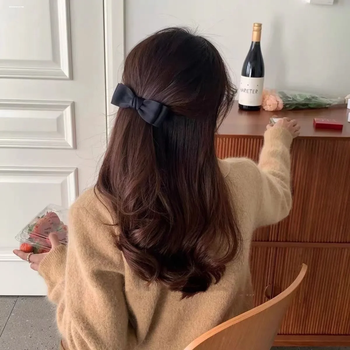 Koreanisches Haarspangen-Set – Federklammern mit Satinschleife, minimalistischer Haarschmuck für Frauen, Haarschmuck für Mädchen