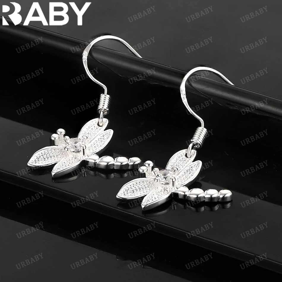 

URBABY 925 Sterling Dragonfly Drop Earrings Fashion Party Charm Jewelry Woman Wedding Zircon Dragonfly Drop Earrings