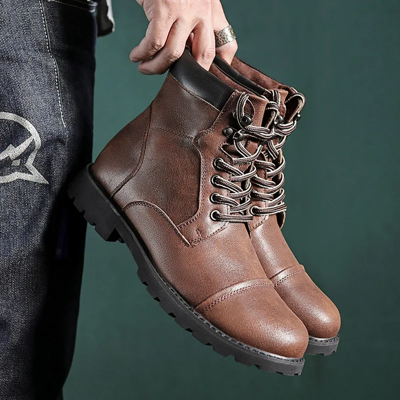 

Men's autumn and winter British retro leather boots and shoes, men's outdoor high-top boots