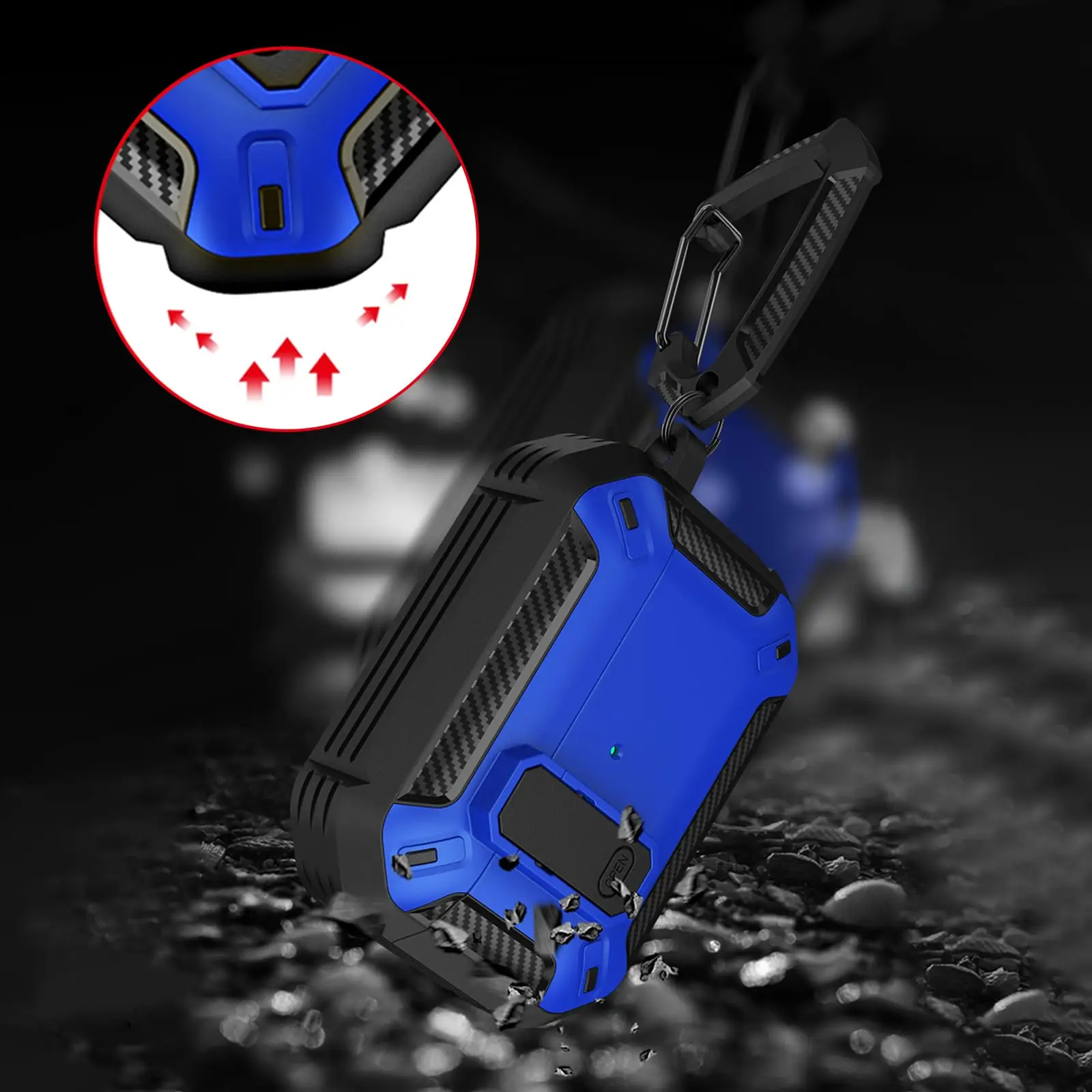 에어팟 프로 3용 카본 파이버 보호 하드 아머 케이스 커버, 클리닝 키트 포함 안전 잠금 케이스 액세서리