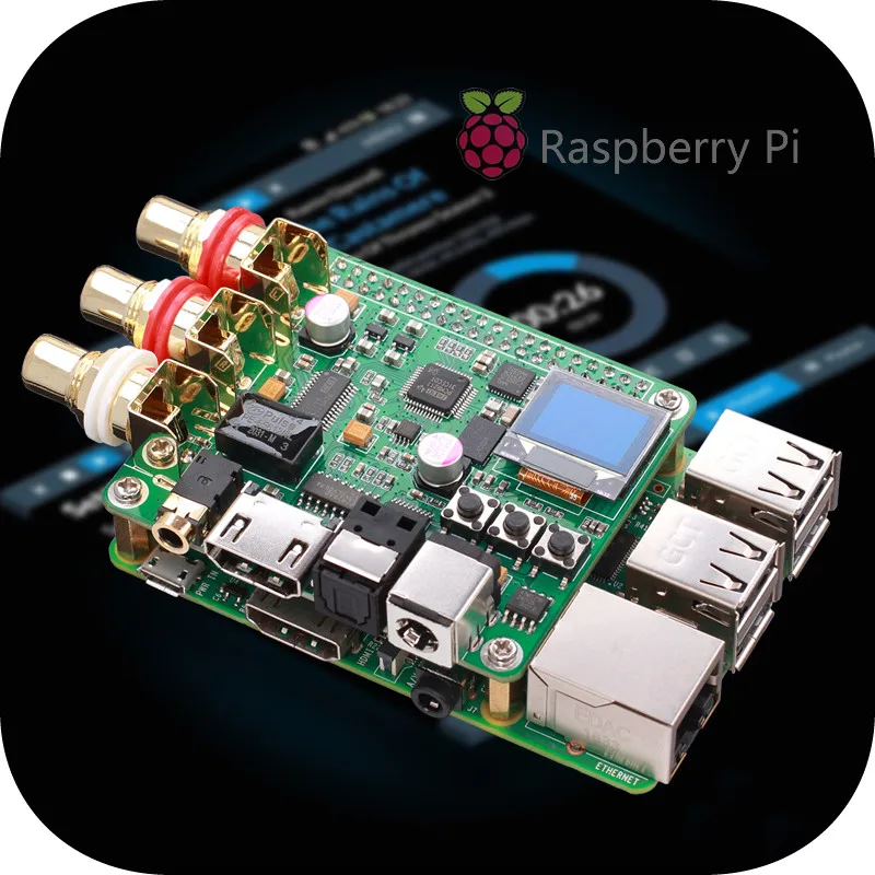 

Плата аудиодекодирования RPi DAC Hi-Fi, расширительная плата для аудиофилов, коаксиальный, оптоволоконный, I2S, аналоговый, 3B+4B, цифровой