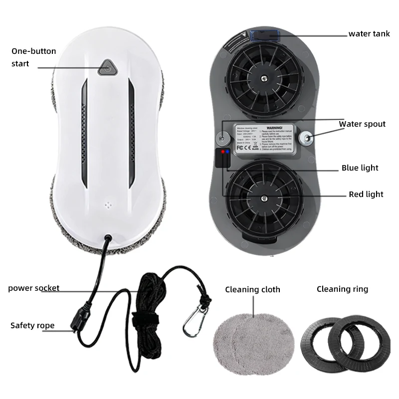 Intelligent Window Vacuum Cleaning Robot Electric Auto Twin Water Spray Glass Cleaner Robotic with Remote Control UPS Anti-drop