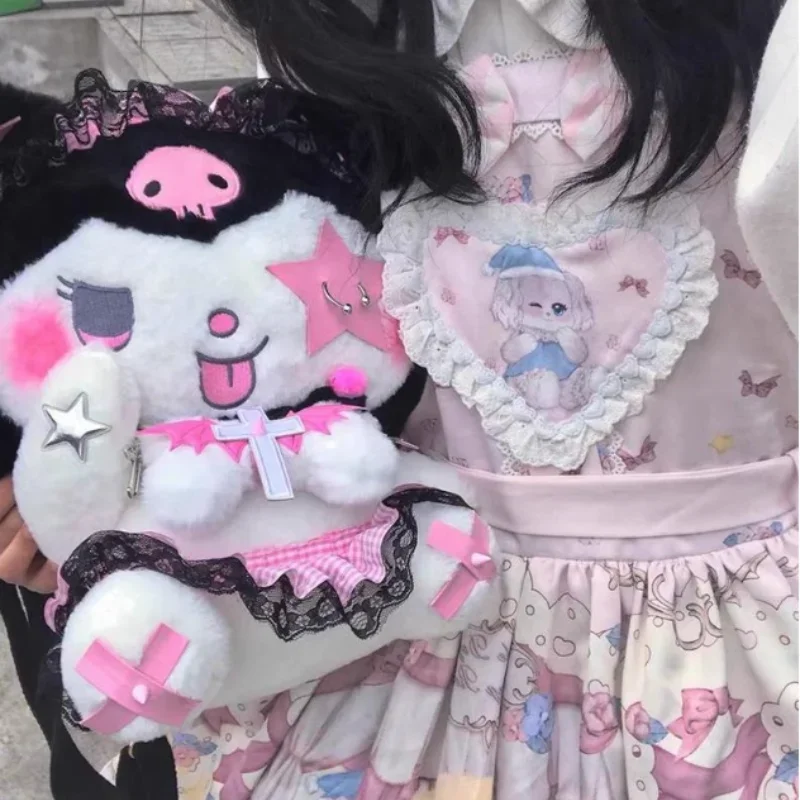 Sanrio Lolita peluche Plushine Dark Kuromi muñeca juguetes mochila subcultivo bolso de hombro almohada de tiro regalos de cumpleaños para niños