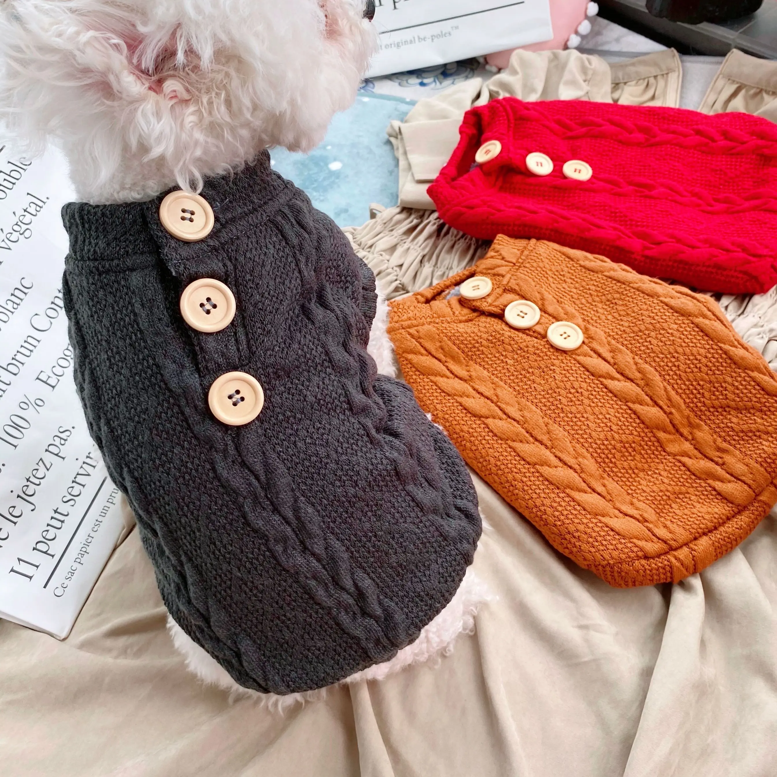 Wool cotton vest pet clothes warm in autumn and winter plus velvet padded sweater