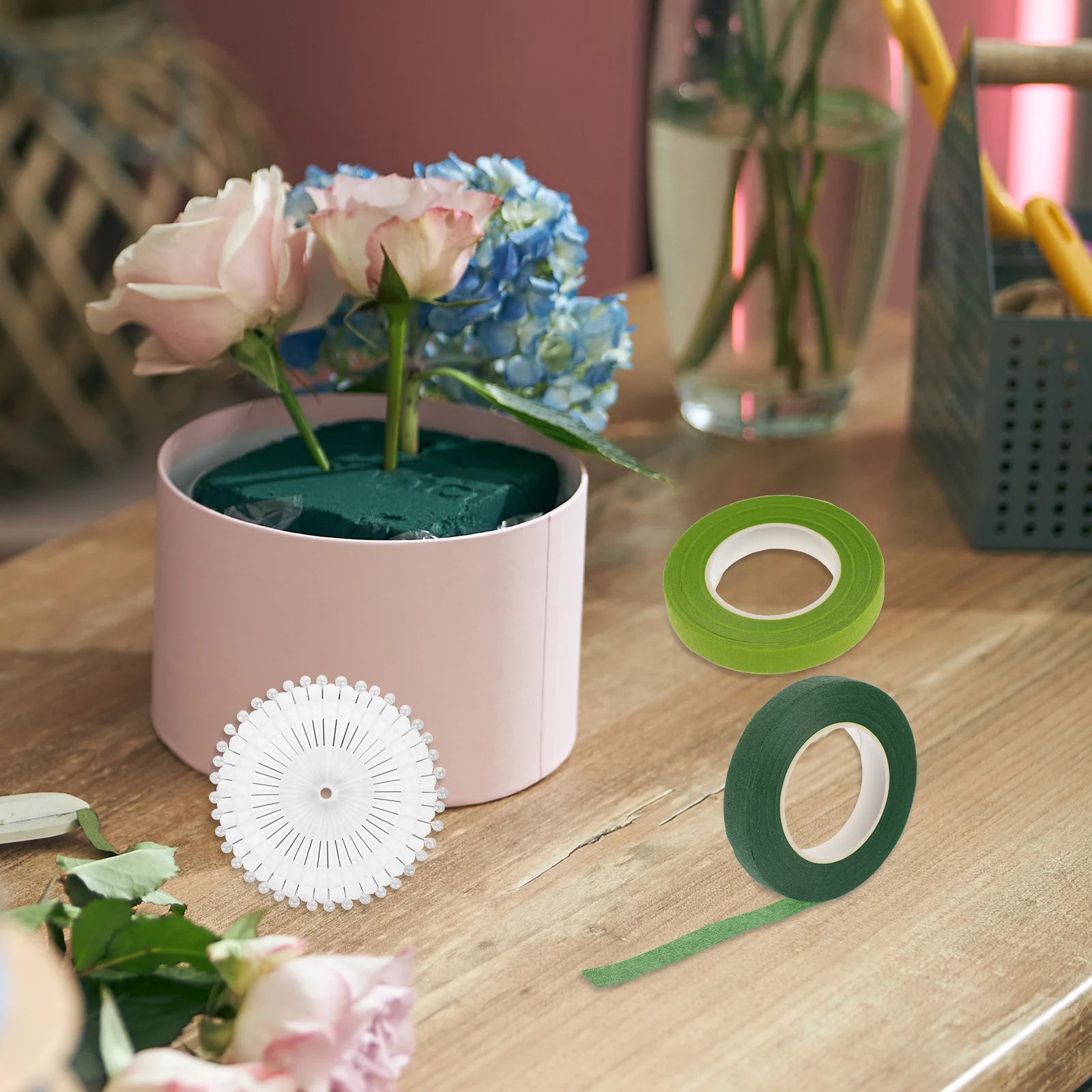 

1Set DIY Floral Stem Wires Iron Wire Flower Stems Natural Color Flexible Flower Paper Tape Wedding Party Floral Arrangement Kit