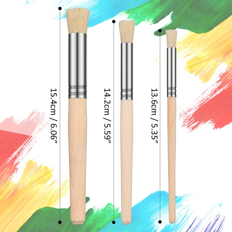 6pcs Wooden Stencil Brushes Pure Natural Stencil Hog Bristle Brushes Dome Art Painting Brushes Wood Paint Template Brush