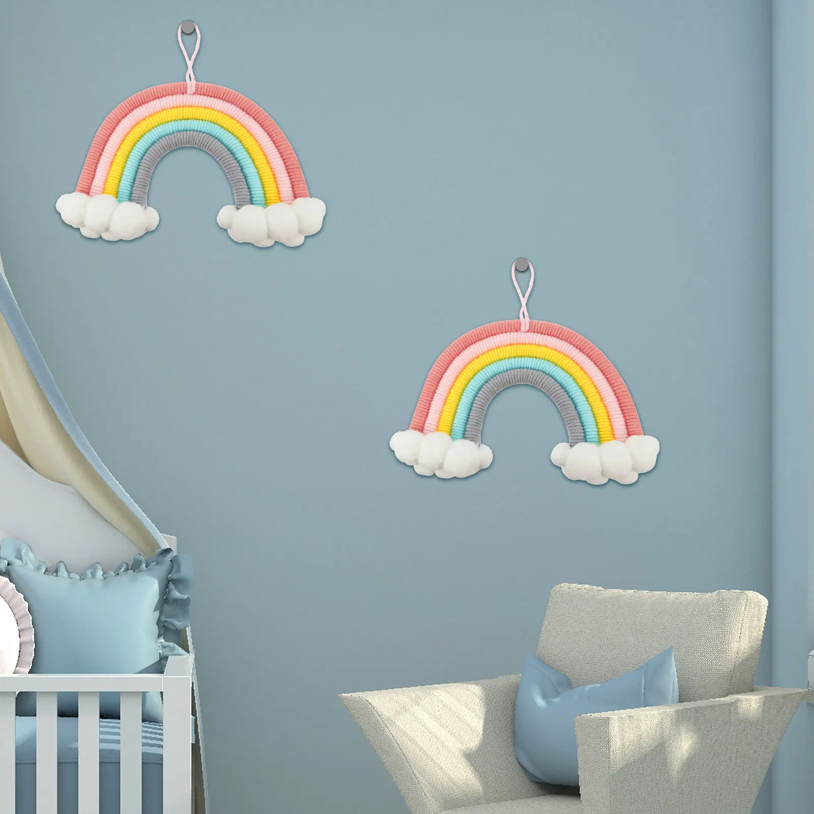 

Rainbow Cloud Hanging Pendant Cotton Material Handmade Nursery Baby Kids Room Wall Decoration Ornament Weaving Decoration