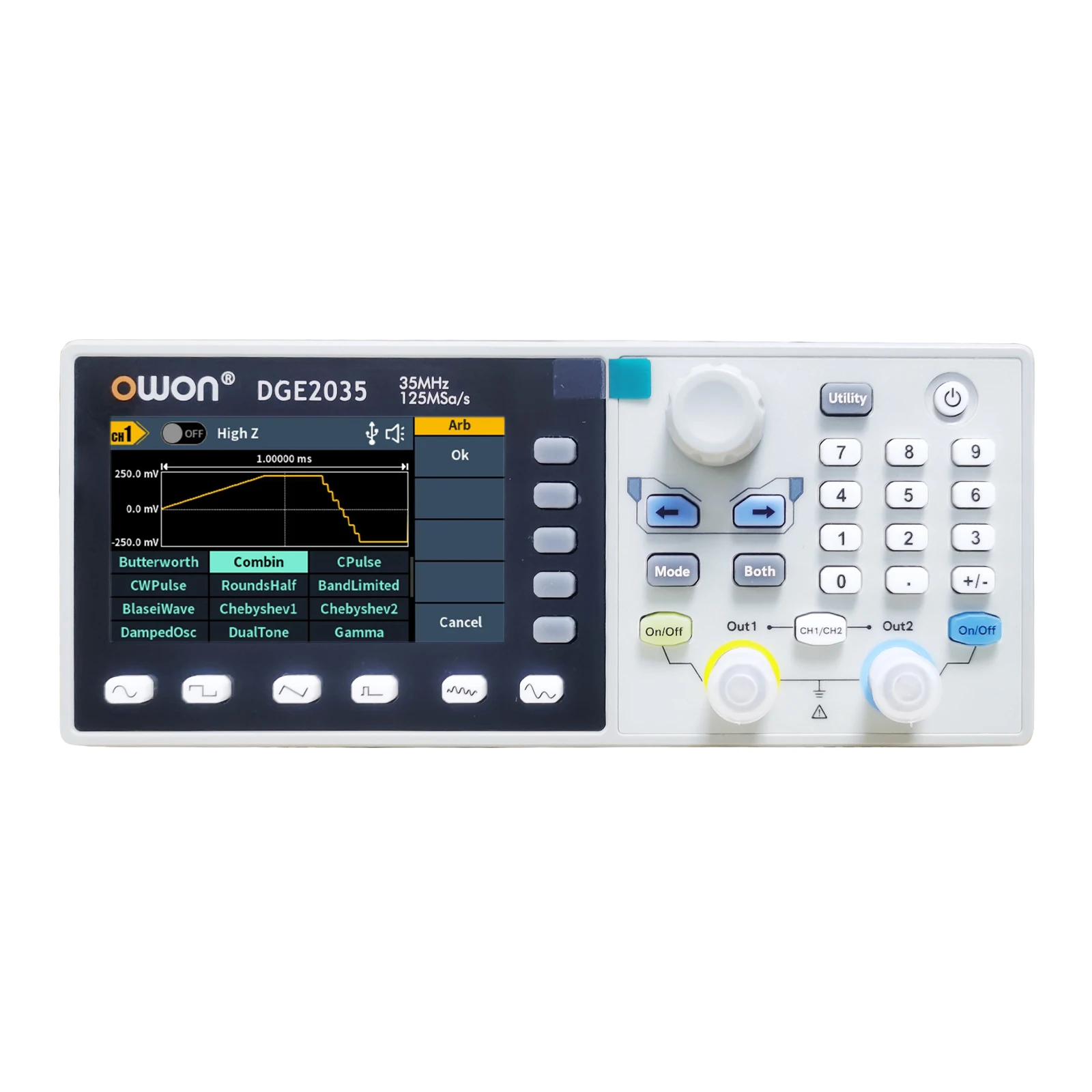 Imagem -06 - Owon Dge2035 Dge2070 300msa Osciloscópio Digital s 14bits 35 70mhz Gerador de Forma de Onda Arbitrária 3.6 Polegada Awg Máquina