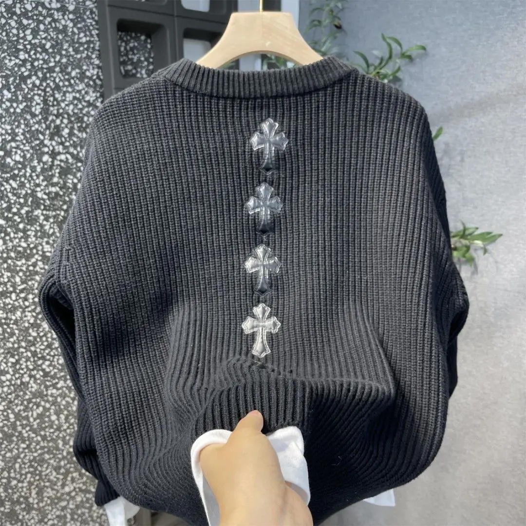 سترة رجالية بأسلوب كسول محبوكة بياقة مستديرة وأكمام طويلة للخريف والشتاء، ملابس عرقية عصرية بدون علامة تجارية مسجلة