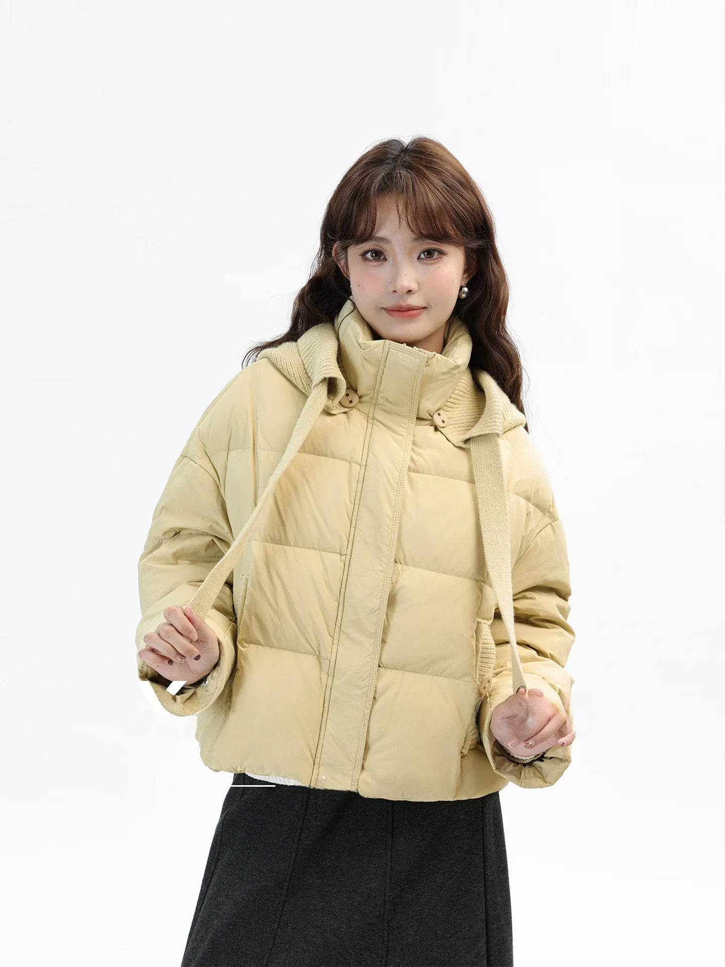 

Модная женская утепленная куртка-пуховик Sweet Yellow с отстегивающимся капюшоном, корейский стиль, на молнии