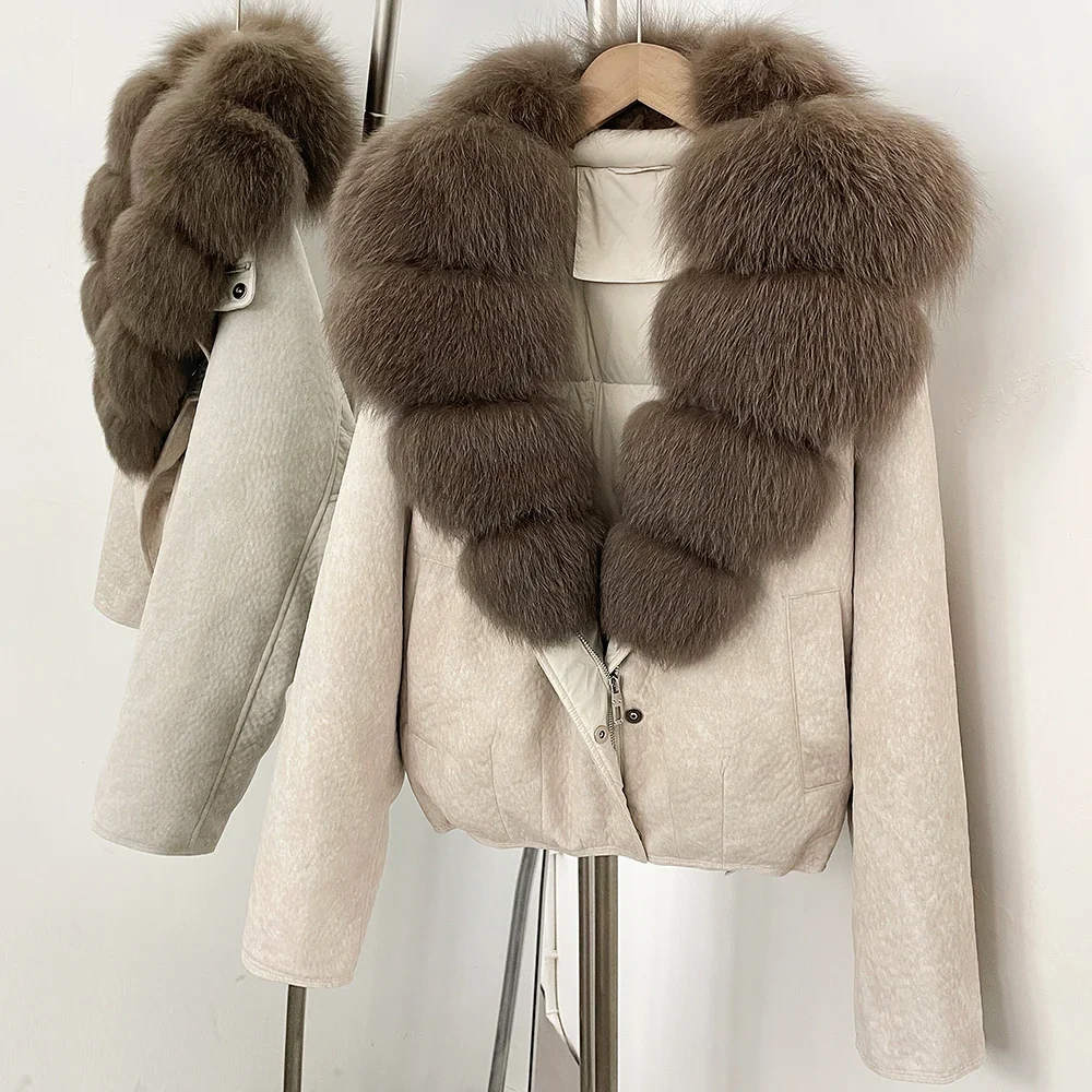 OFTBUY Großer Natürlicher Pelzkragen Dicke Vintage-Jacke Damen Entendaunen-Parka mit Pelz für Frauen Kurze Lose Daunenjacke – Detail 32