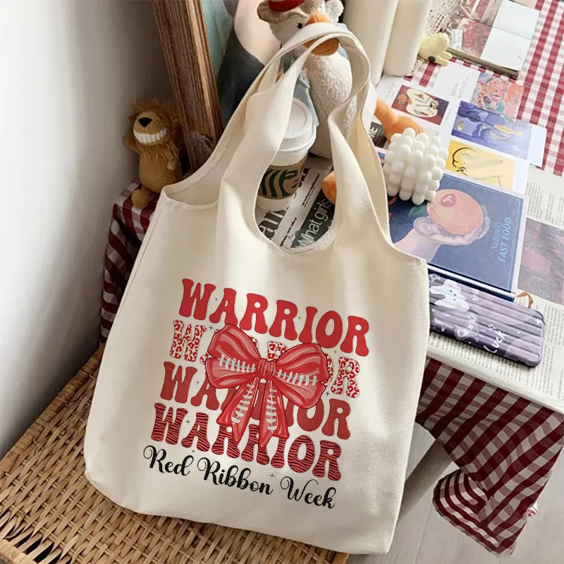 Bow Inspirational Quotes Canvas Handbag Large Capacity Travel Storage Shoulder Bags Fashion Tote Bag Reusable Shopping Bag Gifts