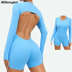 Mileegirl Hollow Back Women Yoga Jumpsuits One Piece Sports Shorts Set Gym Fitness Tracksuit Workout Running Bodysuit Rompers