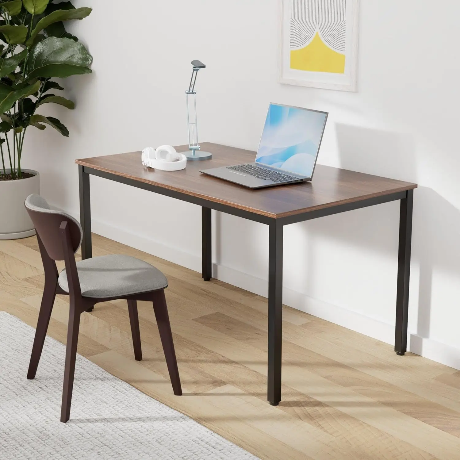 Large Solid Wood Office Desk, Modern Excutive Desk, Sturdy Laptop Study Table, Walnut - Solid Tabletop made of MDF