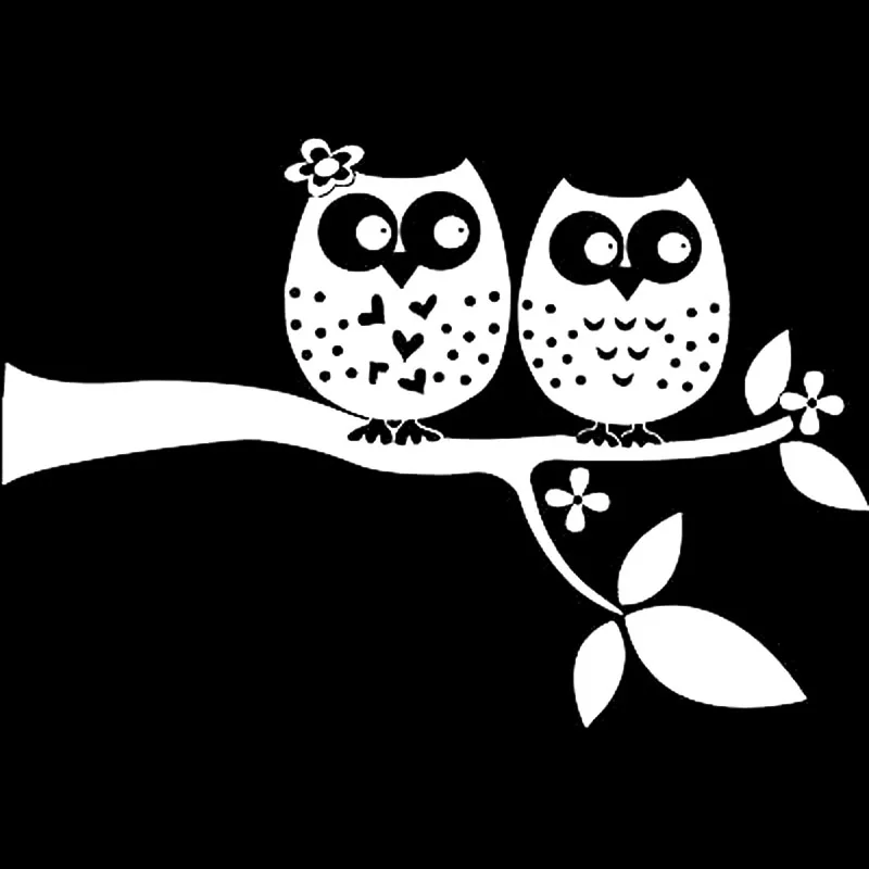 Two Beautiful Owls on The Tree, Car Decals, Car Window Decoration, Personalized Pvc Waterproof Decals, Black/white, 20cm*14cm