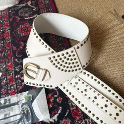Rivet Studded Belt Punk Style Wide Belt Women Corset Decorative Waistband Fashion Pu Leather Adjustable Wide Waist Belts New