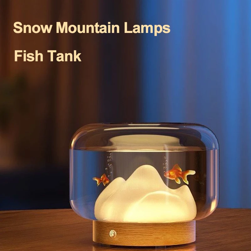 Thickened Glass Fish Aquariums With Snow Mountain Lamps Mini Fishbowl Small Terrarium Tanks Bowl SAquatic Decorate Pet Supplies