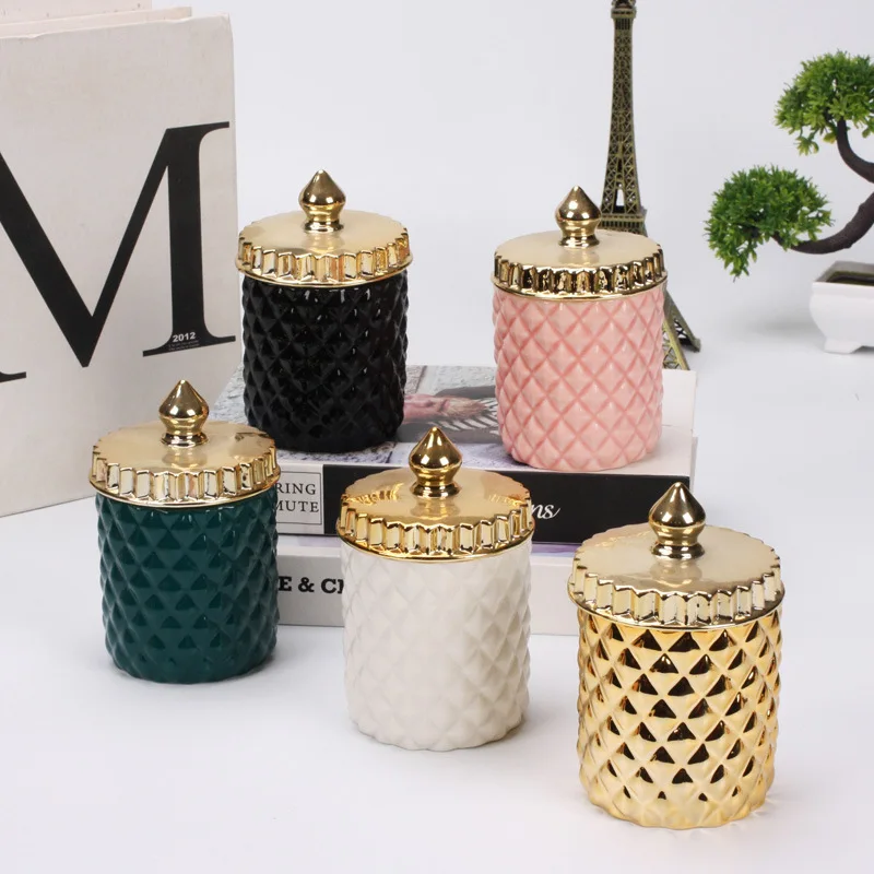 European-style Ceramic Ornaments Sealed Storage Jar with Lid Desktop Office Dust-proof Sealed Storage Box Air Essence Wax Jar