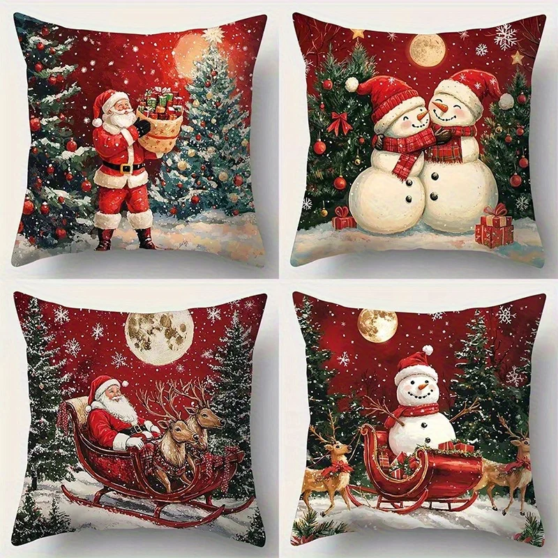 Home Decor Santa & Snowman Christmas Pillow Covers Pattern Cushion Cover Suitable for Sofa Bedroom Car Pillow Cover