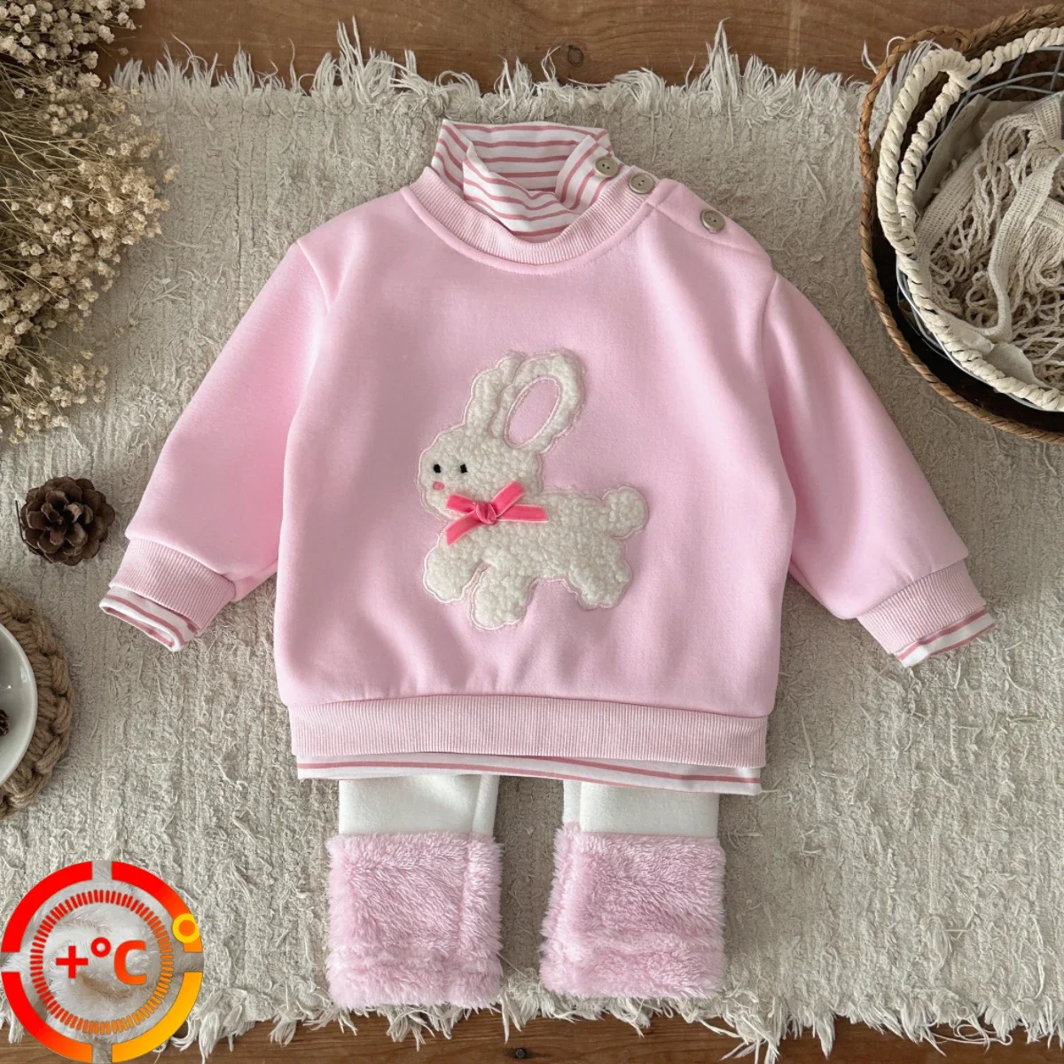 

Baby Clothes Sets Ensembles Plush Winter Newborn Girl Rabbit Towel Embroidered Tops And Patchwork Pants