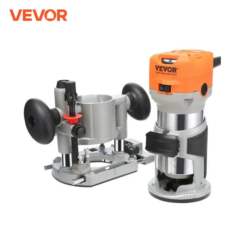 VEVOR Wood Router 1.25HP 800W Compact Wood Trimmer Combo Tool 30000RPM 6 Variable Speeds for DIY Woodworking Slotting Trimming