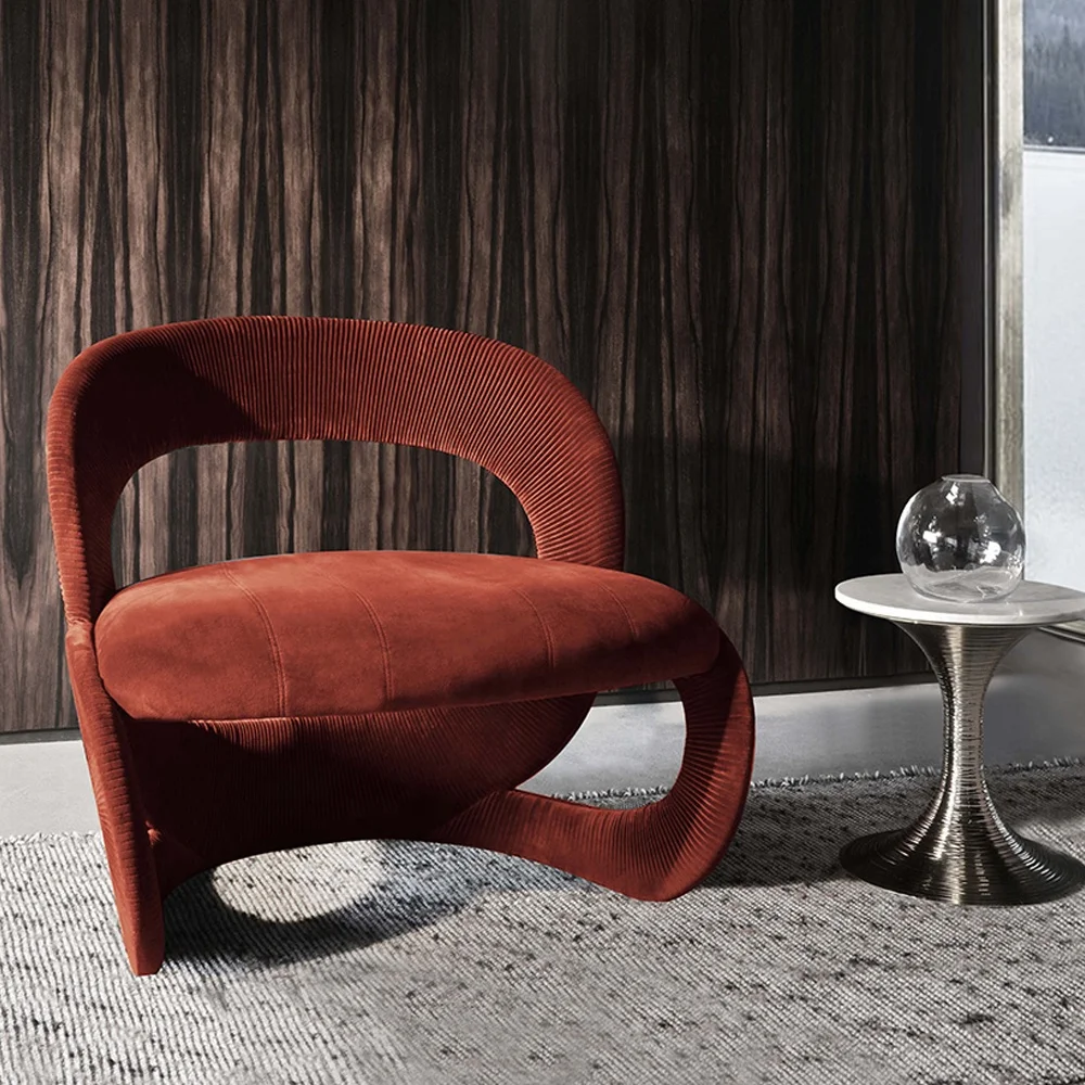 Modern living room set, large sofa imported red velvet upholstered single sofa set